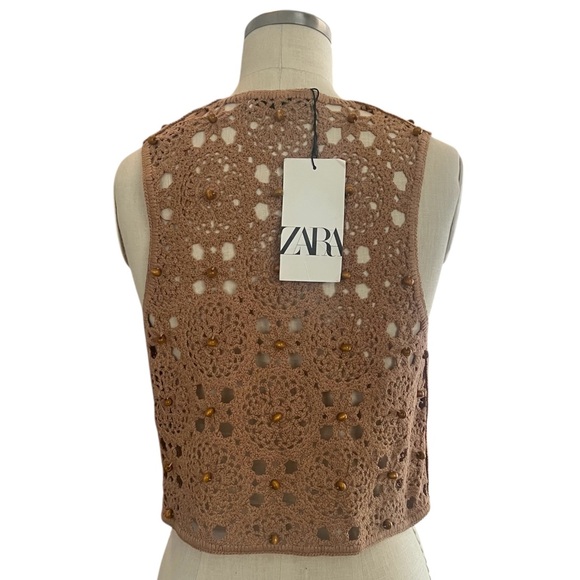 Zara Crochet Open Knit Beaded Vest - Picture 5 of 9